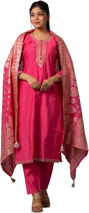 Women's Designer Straight Kurti pant dupatta 3pc dress partywear Salwar Suit