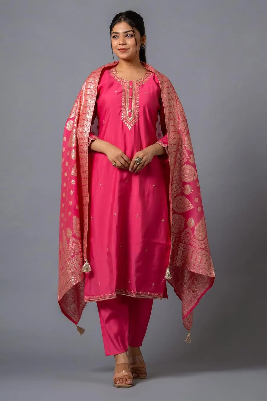 Women's Designer Straight Kurti pant dupatta 3pc dress partywear Salwar Suit