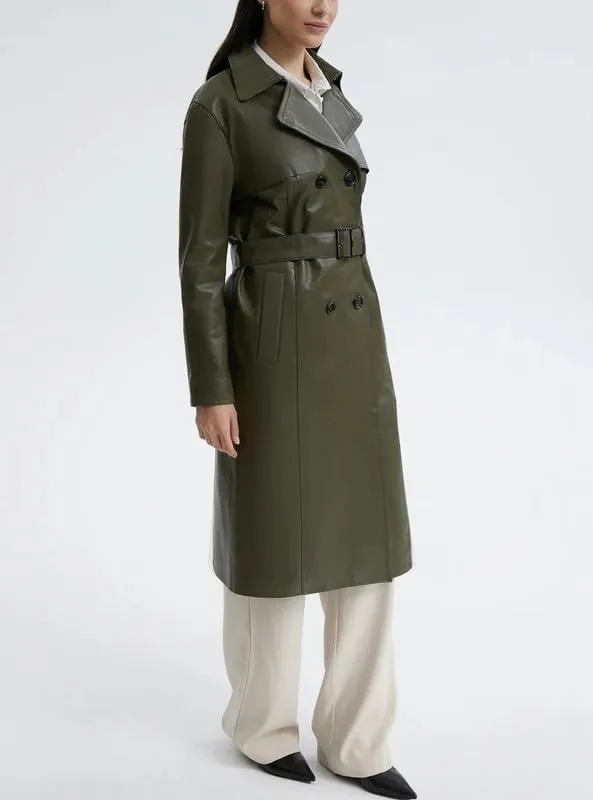 Womens Double Breasted Long Coat - Classic Lapel Trench Coat Women Slim Overcoat with Belt