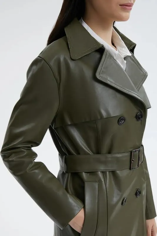 Womens Double Breasted Long Coat - Classic Lapel Trench Coat Women Slim Overcoat with Belt