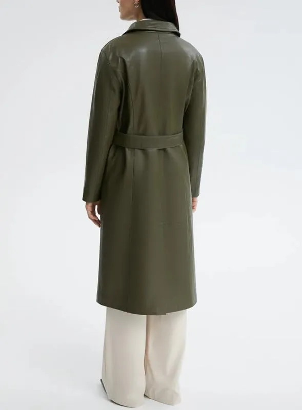 Womens Double Breasted Long Coat - Classic Lapel Trench Coat Women Slim Overcoat with Belt