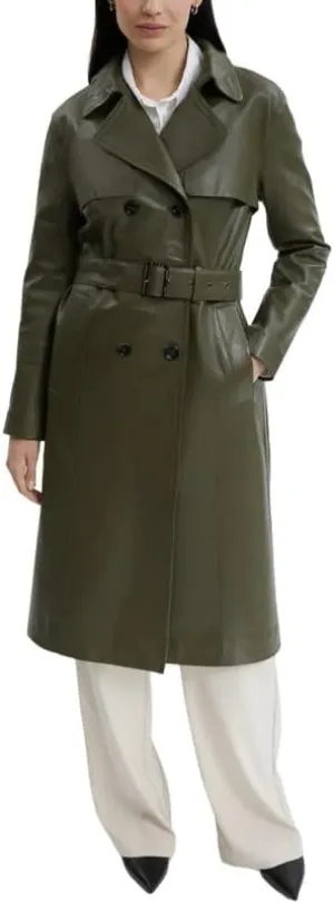 Womens Double Breasted Long Coat - Classic Lapel Trench Coat Women Slim Overcoat with Belt