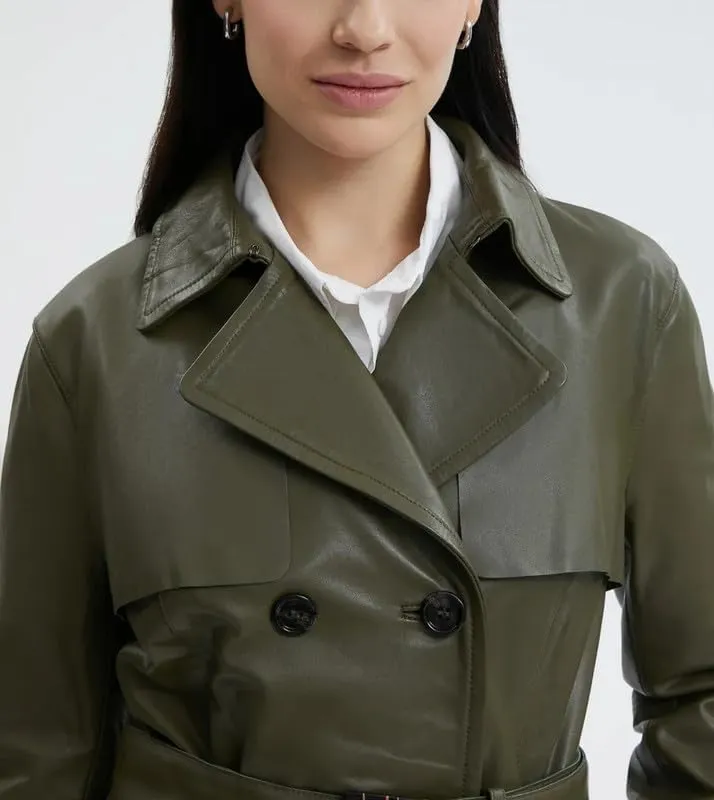 Womens Double Breasted Long Coat - Classic Lapel Trench Coat Women Slim Overcoat with Belt