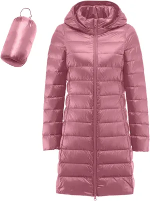 Women's Down Jacket Hooded Windproof Puffer Coat Packable Warm Winter Jacket Lightweight Ladies Parka Trendy Stand-up Collar