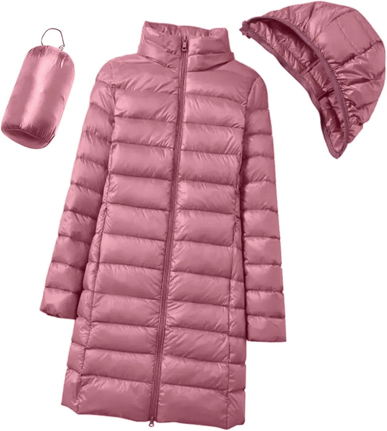 Women's Down Jacket Hooded Windproof Puffer Coat Packable Warm Winter Jacket Lightweight Ladies Parka Trendy Stand-up Collar