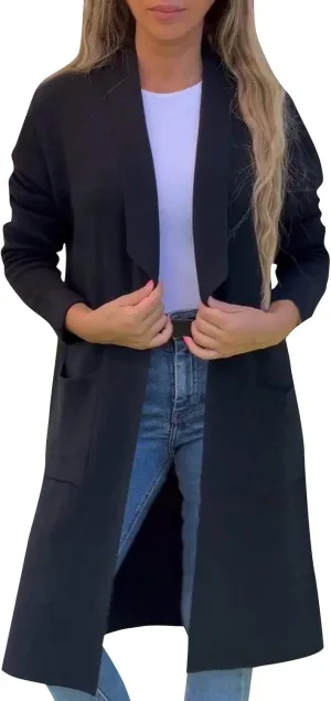 Womens Fall Fashion 2024 Long Sleeve Maxi Cardigan Open Front Oversized Coat Casual Lapel Warm Overcoat with Pockets