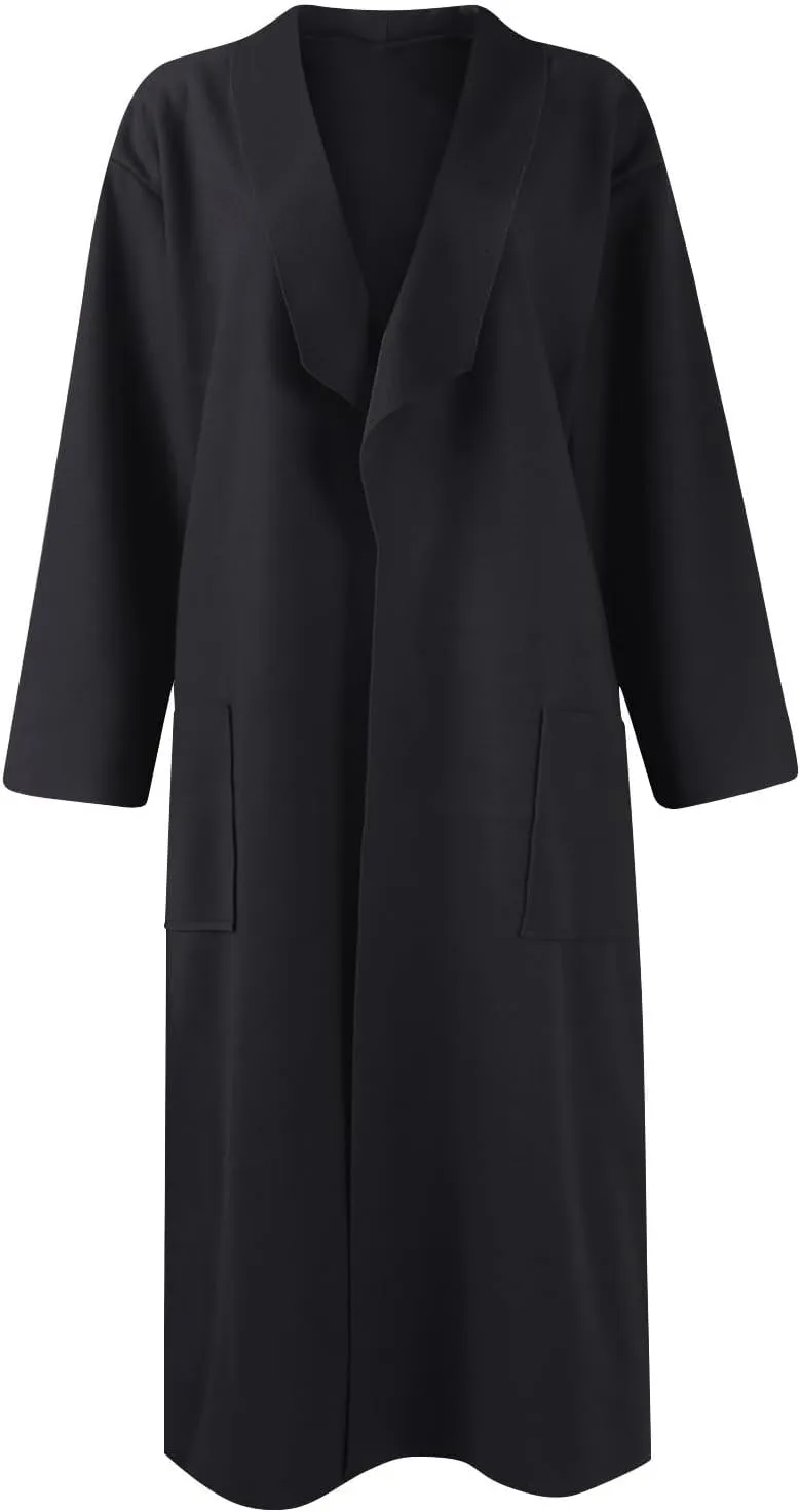 Womens Fall Fashion 2024 Long Sleeve Maxi Cardigan Open Front Oversized Coat Casual Lapel Warm Overcoat with Pockets
