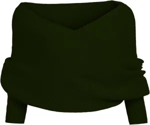Womens Fall Fashion Long Sleeve Off Shoulder V Neck Asymmetric Hem Knit Cropped Sweater Top