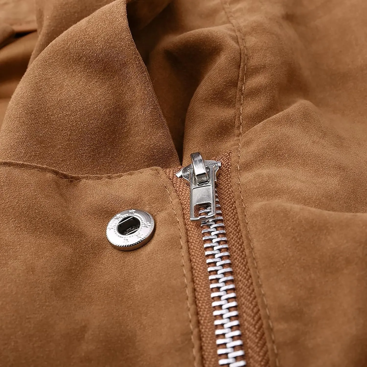 Women's Faux Leather Jacket Casual Coat Lapel Zip Up Outwear Long Sleeve Open Front Cardigan Short Parka Coats