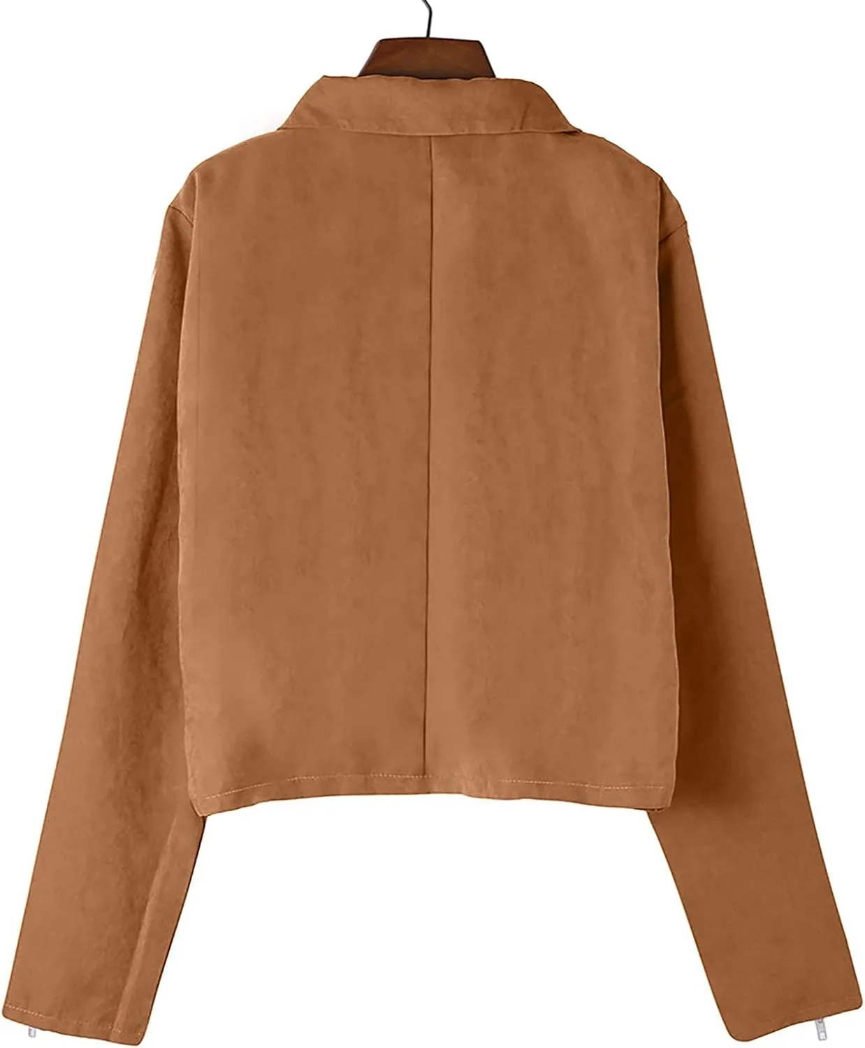 Women's Faux Leather Jacket Casual Coat Lapel Zip Up Outwear Long Sleeve Open Front Cardigan Short Parka Coats