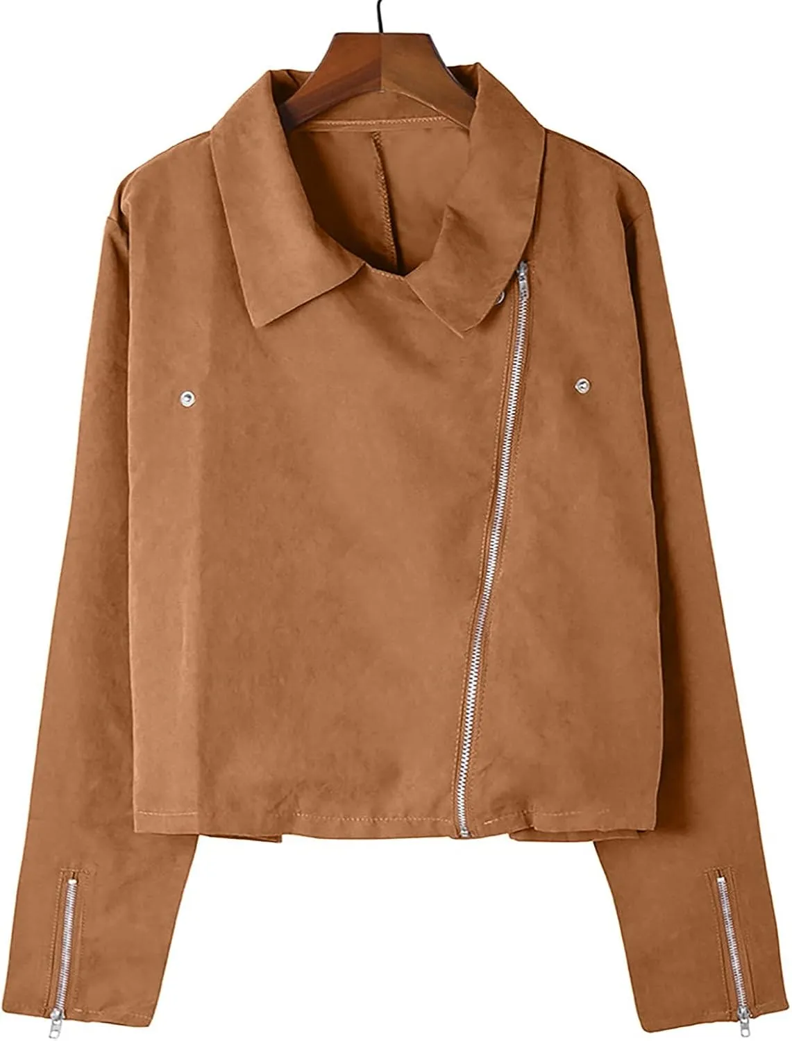 Women's Faux Leather Jacket Casual Coat Lapel Zip Up Outwear Long Sleeve Open Front Cardigan Short Parka Coats
