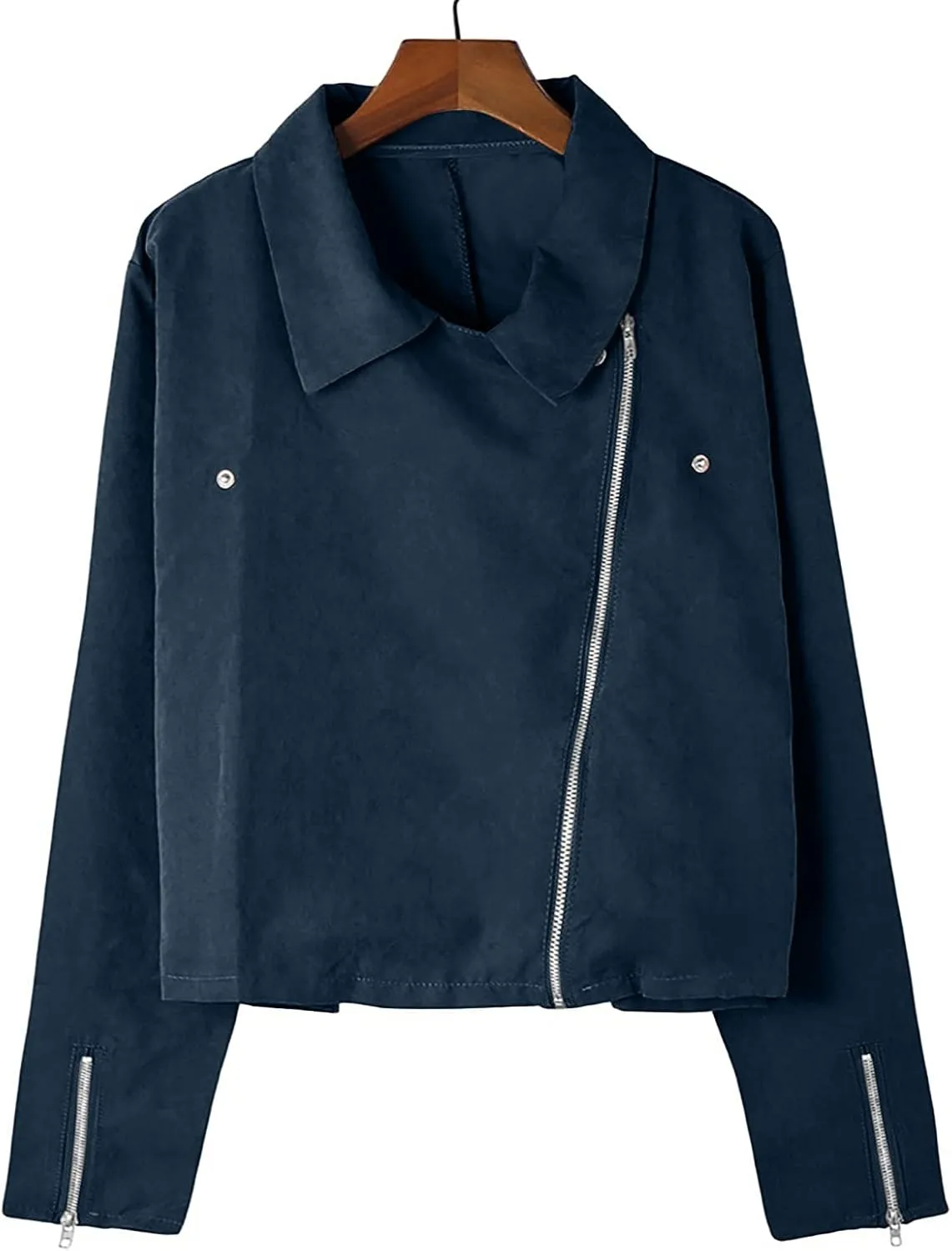 Women's Faux Leather Jacket Casual Coat Lapel Zip Up Outwear Long Sleeve Open Front Cardigan Short Parka Coats