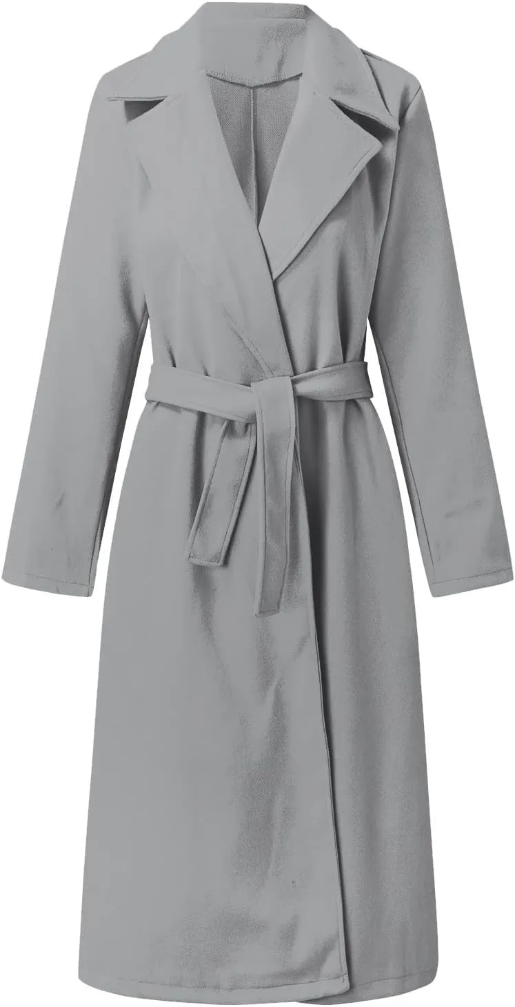 Women's Faux Wool Coat Long Jacket Thin Trench Coats Ladies Slim Windproof Overcoat Ring Master Jacket with Belt