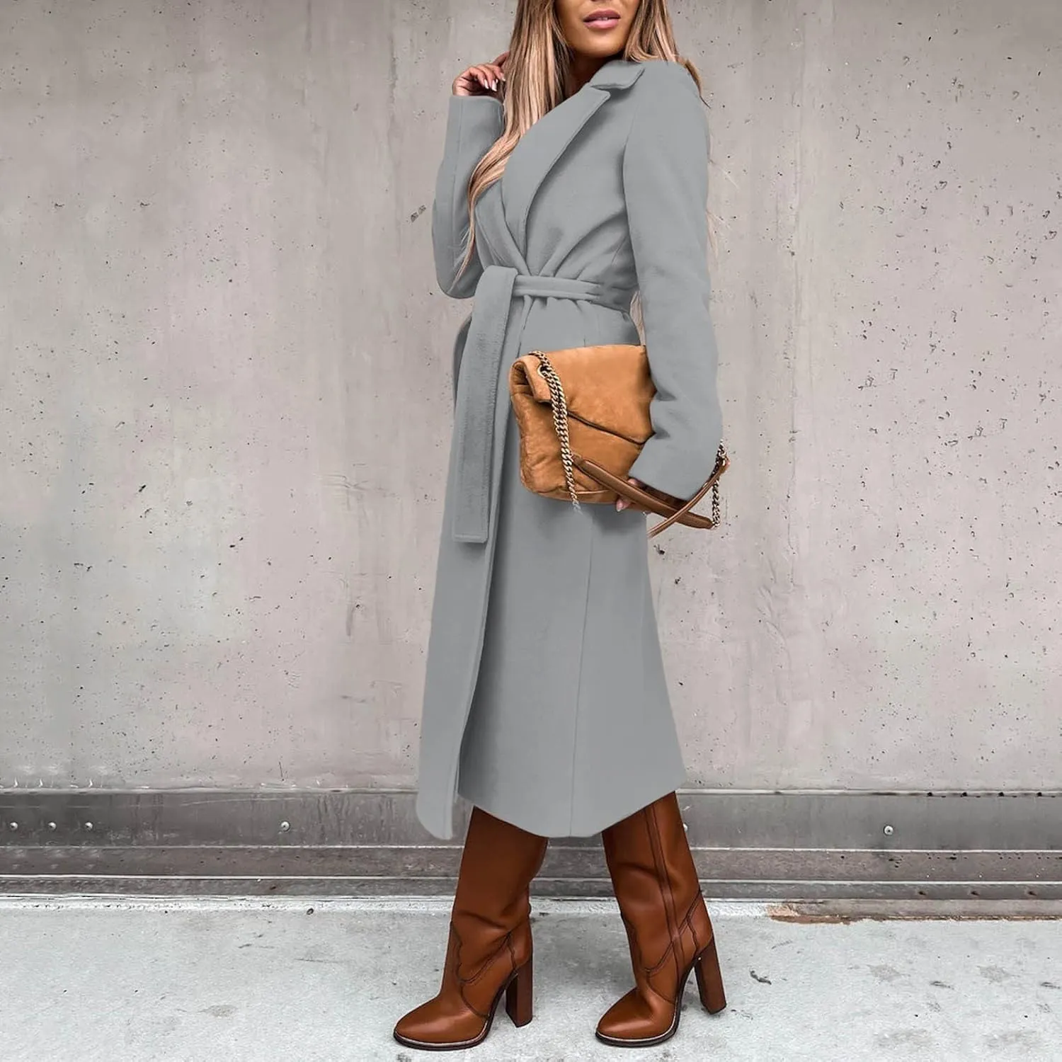 Women's Faux Wool Coat Long Jacket Thin Trench Coats Ladies Slim Windproof Overcoat Ring Master Jacket with Belt