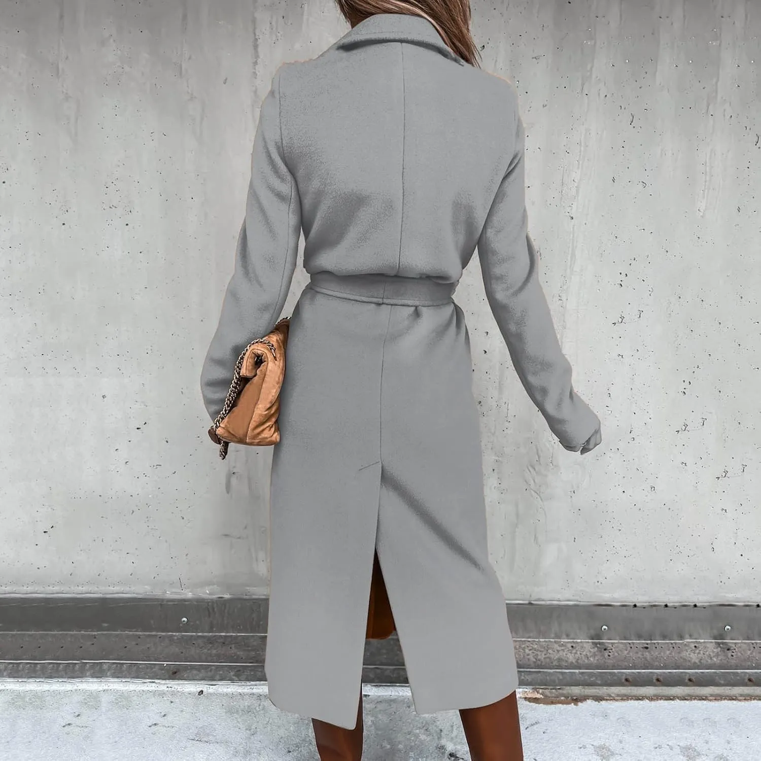 Women's Faux Wool Coat Long Jacket Thin Trench Coats Ladies Slim Windproof Overcoat Ring Master Jacket with Belt