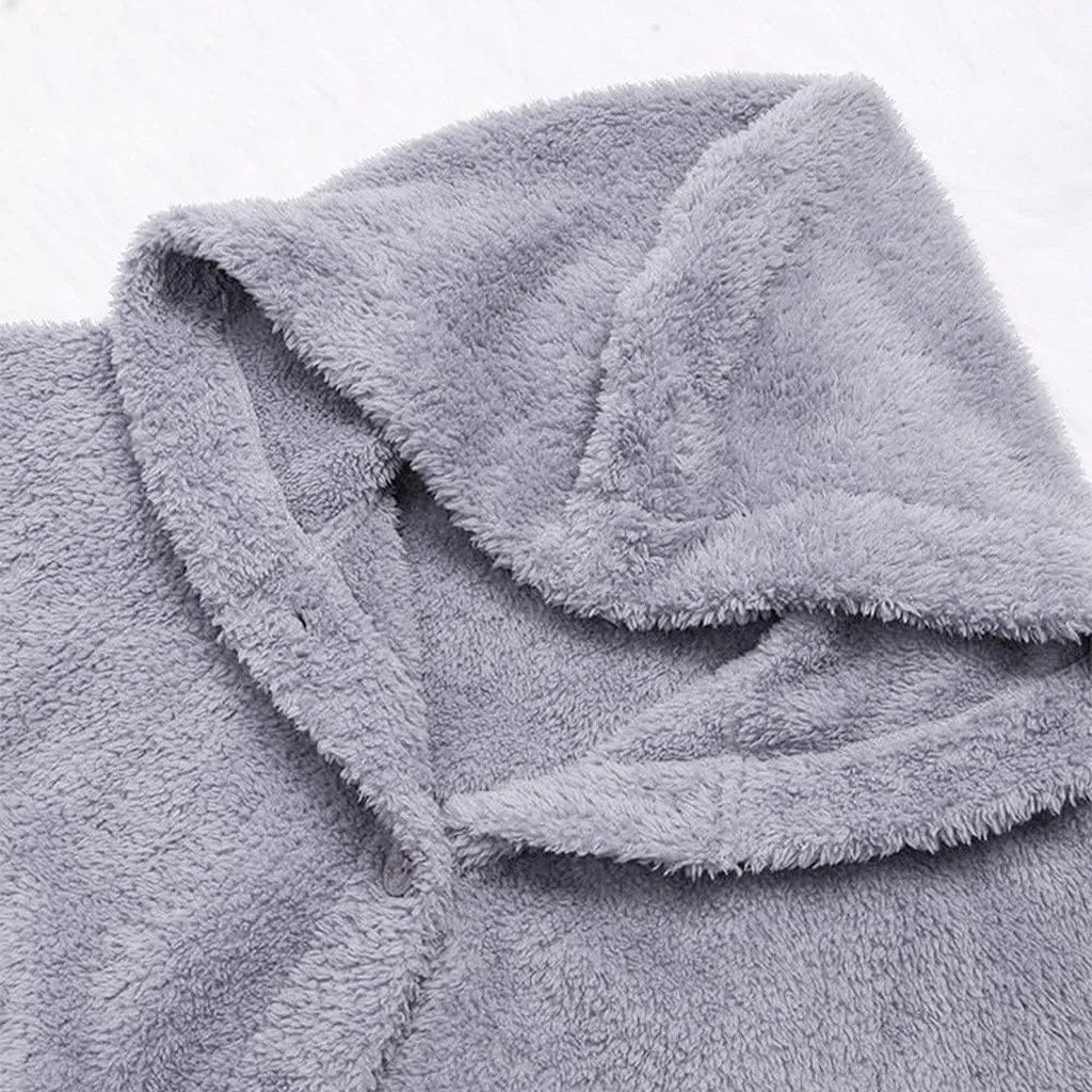Womens Fleece Jackets Sherpa Winter Hooded Fuzzy Coats Oversized Button Down Cardigan Sweater Warm Jacket with Pocket
