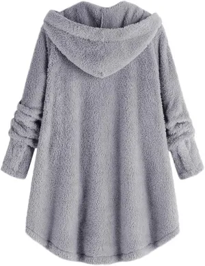 Womens Fleece Jackets Sherpa Winter Hooded Fuzzy Coats Oversized Button Down Cardigan Sweater Warm Jacket with Pocket