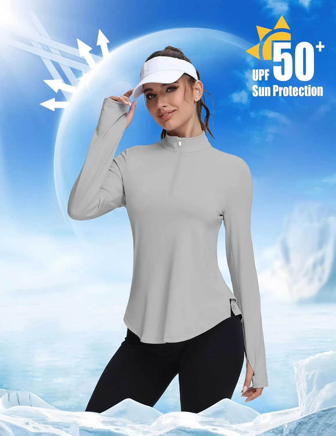 Women's Golf Polo Long Sleeve Workout Tops V Neck UPF 50  Sun Protection Quick Dry Lightweight Active Tennis Shirts