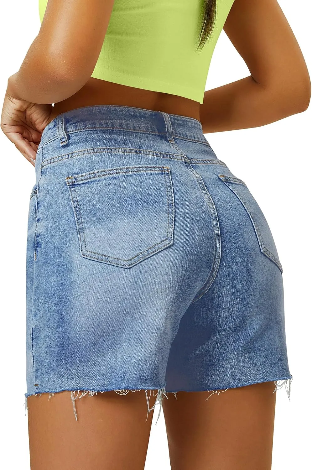 Womens High Waist Jean Shorts Wide Straight Leg Microelastic Long Denim Mom Shorts