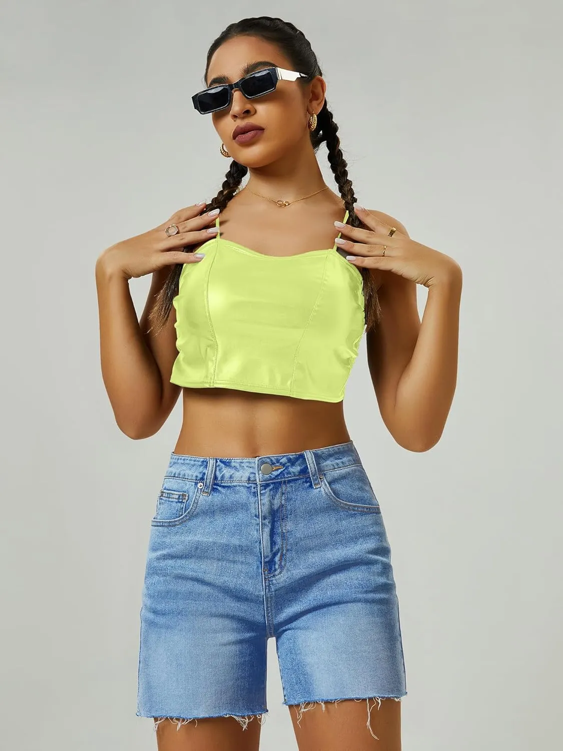 Womens High Waist Jean Shorts Wide Straight Leg Microelastic Long Denim Mom Shorts