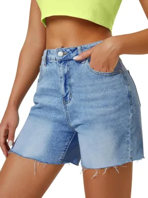 Womens High Waist Jean Shorts Wide Straight Leg Microelastic Long Denim Mom Shorts