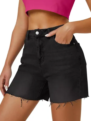 Womens High Waist Jean Shorts Wide Straight Leg Microelastic Long Denim Mom Shorts