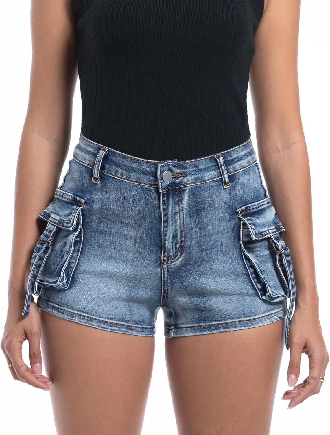 Womens High Waisted Cargo Shorts Casual Summer Denim Stretchy Jeans Chino Shorts Y2K