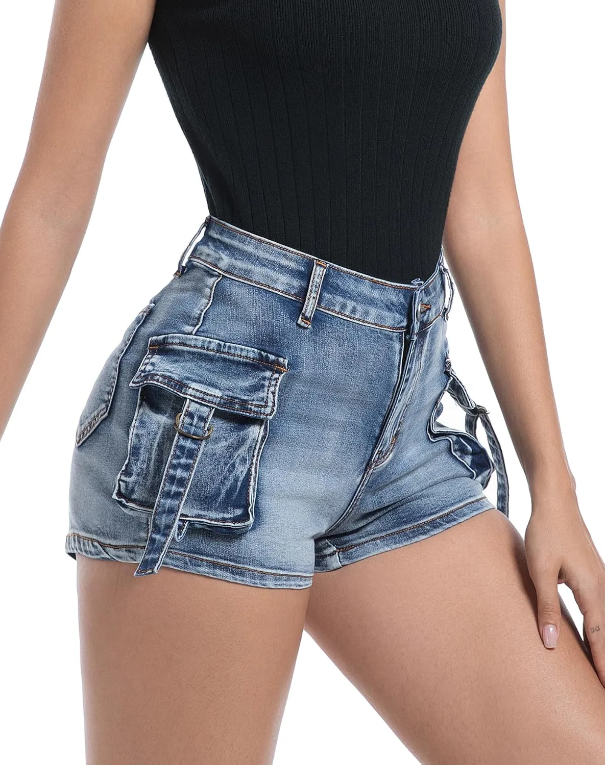 Womens High Waisted Cargo Shorts Casual Summer Denim Stretchy Jeans Chino Shorts Y2K