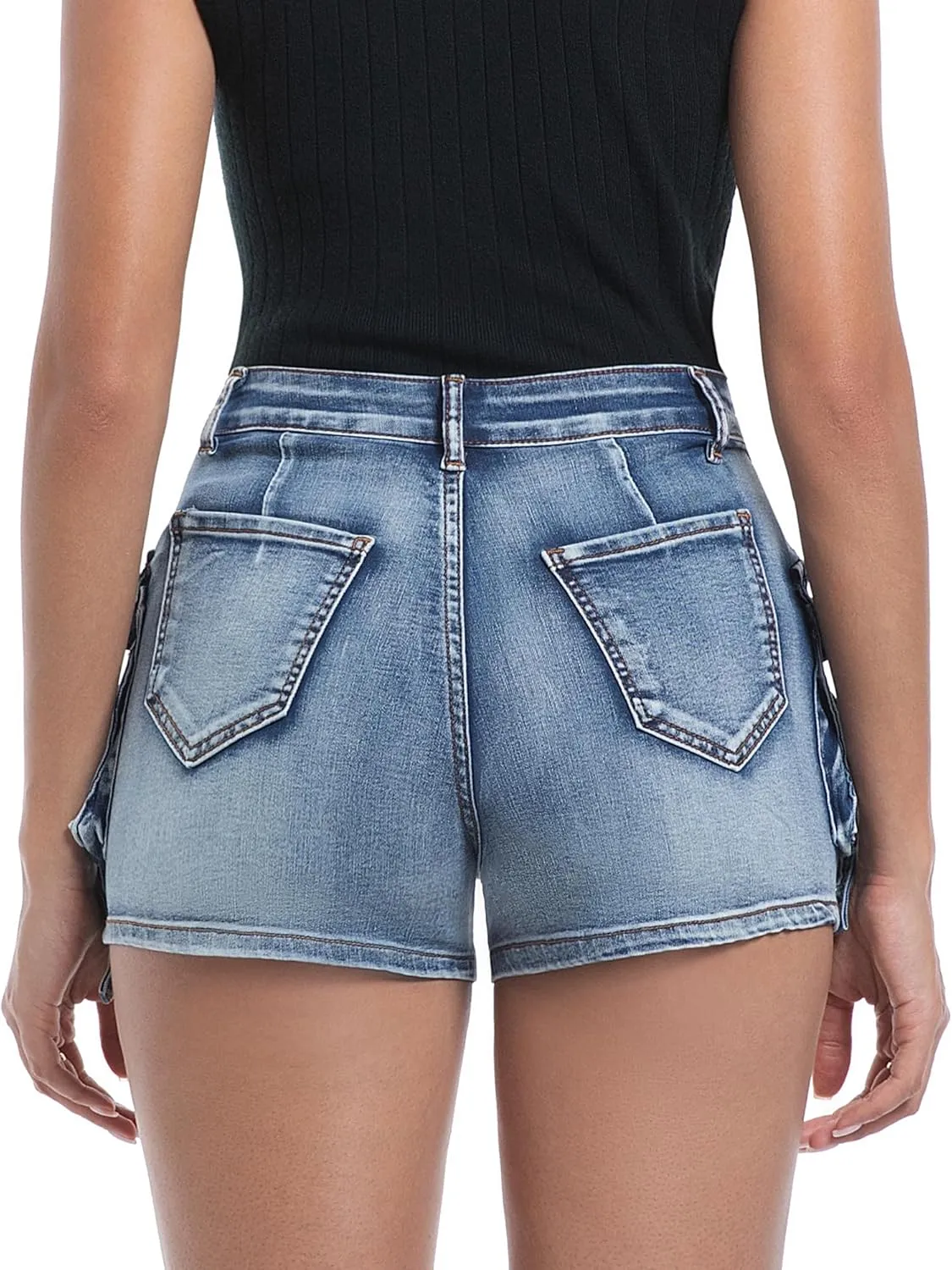 Womens High Waisted Cargo Shorts Casual Summer Denim Stretchy Jeans Chino Shorts Y2K