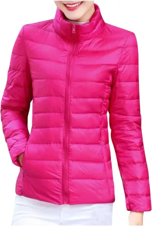 Women's Lightweight Packable Down Jacket Quilted Puffer Coat Plus Size Winter Warm Puffy Jackets with Stand Collar