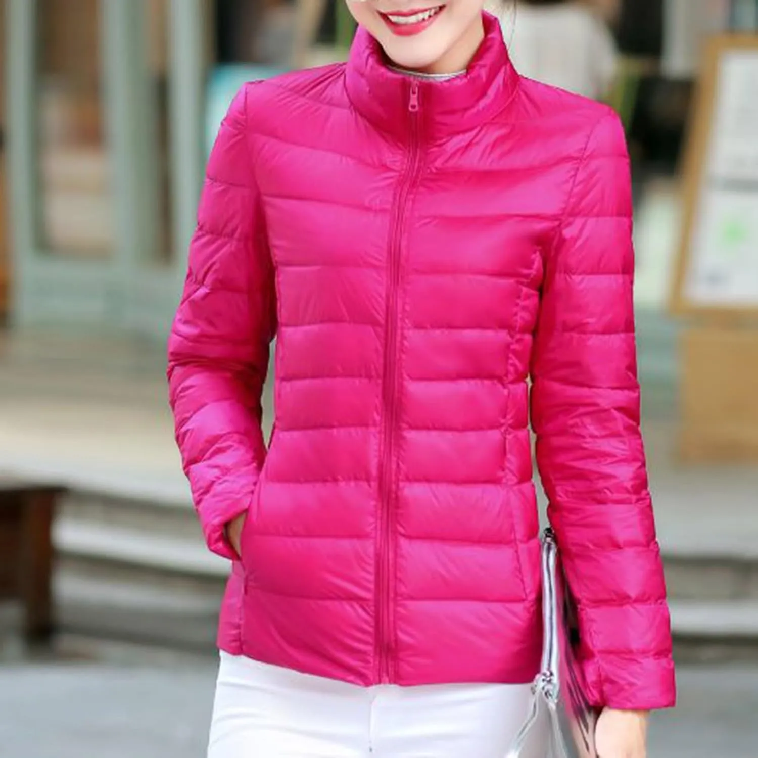 Women's Lightweight Packable Down Jacket Quilted Puffer Coat Plus Size Winter Warm Puffy Jackets with Stand Collar