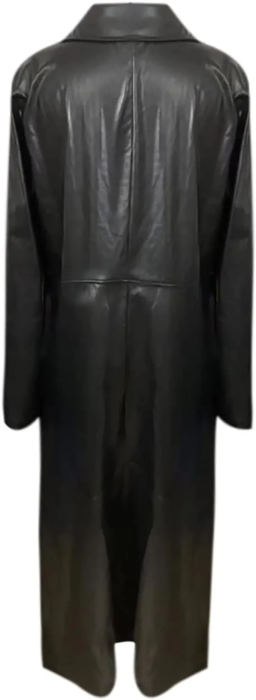 Womens Long Trench Coat Faux Leather Maxi Coat Full Length Casual PU Windproof Coat Lapel Collar Windbreaker Jacket