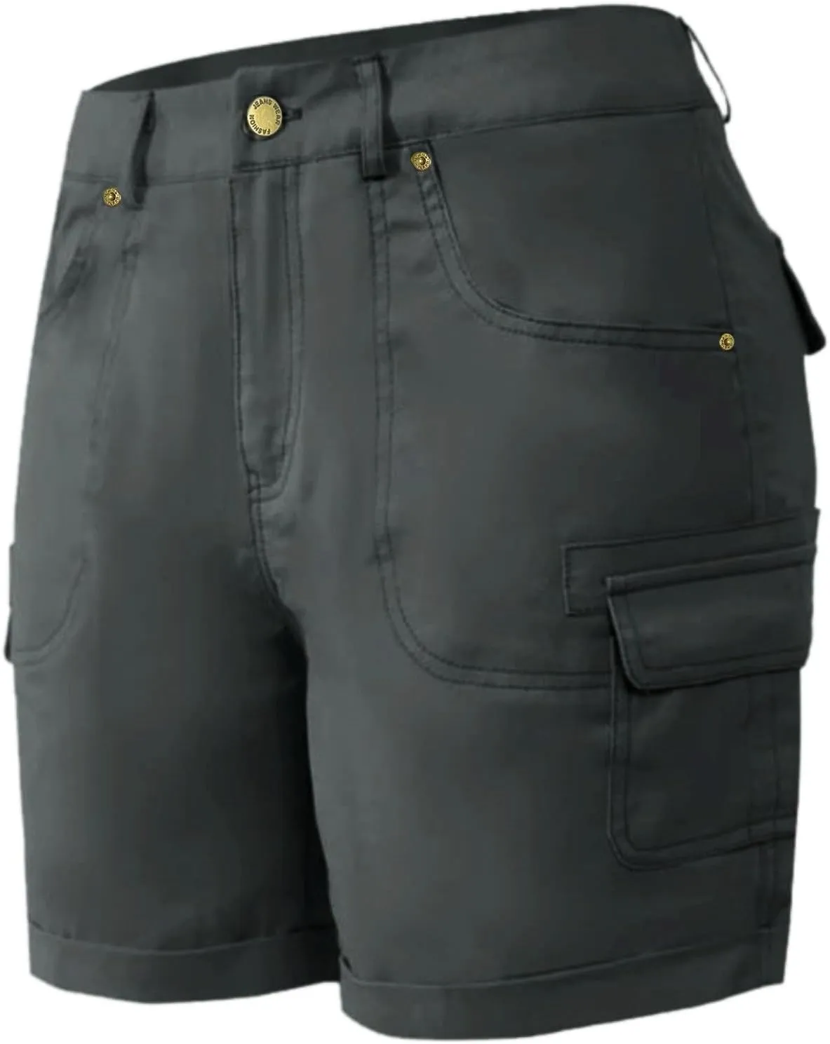 Women's Loose Solid Color Mini Pant,Summer Beach Shorts with Buttons,Cargo Hot Pants for Casual Wear
