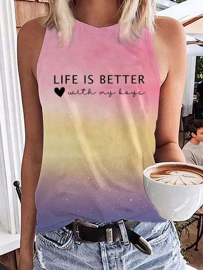 Women's Mother's Day Life is Better With My Boys Printed Vests