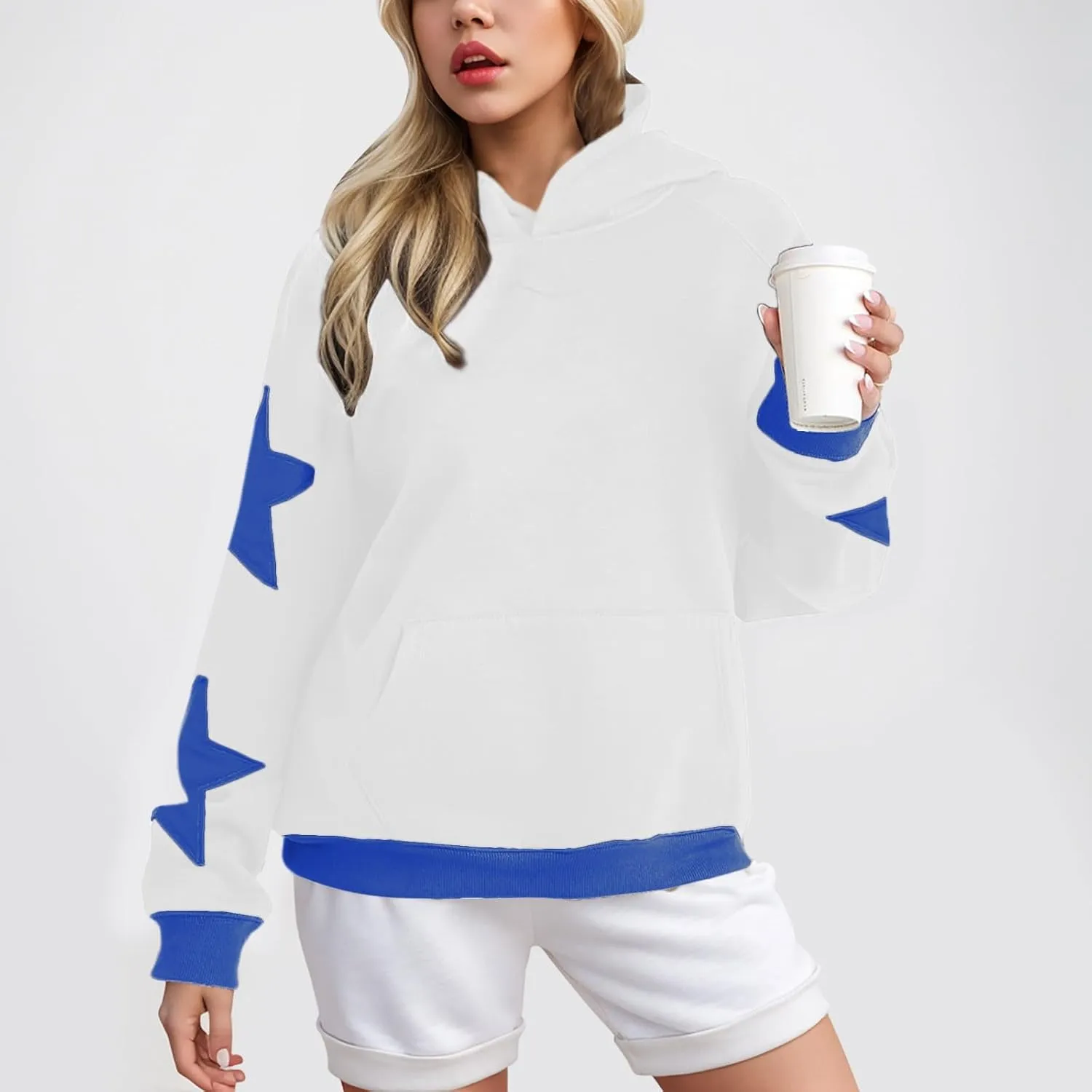 Womens Oversized Hoodies Fleece Sweatshirts Long Sleeve with Star Pullover with Pocket Fall Winter Outfits Y2k Clothes