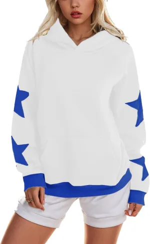 Womens Oversized Hoodies Fleece Sweatshirts Long Sleeve with Star Pullover with Pocket Fall Winter Outfits Y2k Clothes