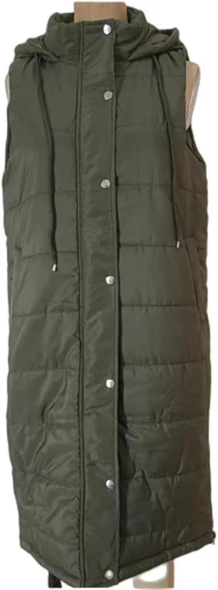 Womens Puffer Vest Long Down Sleeveless Hooded Jacket Oversized Quilted Side Zip up Warm Winter Coats with Pockets