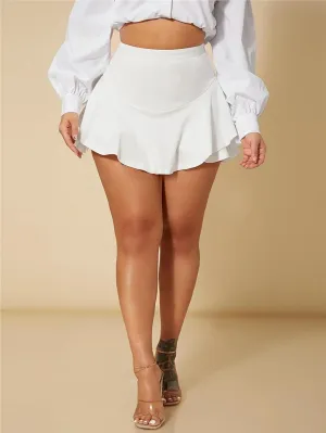 Womens Shorts Elastic Waist Summer High Waist Ruffle Hem Skorts Casual Lounge Shorts