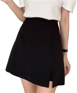 Womens Shorts Woven Fabric Casual Slit Hem Plain Skort for Daily Wear Lounge Shorts