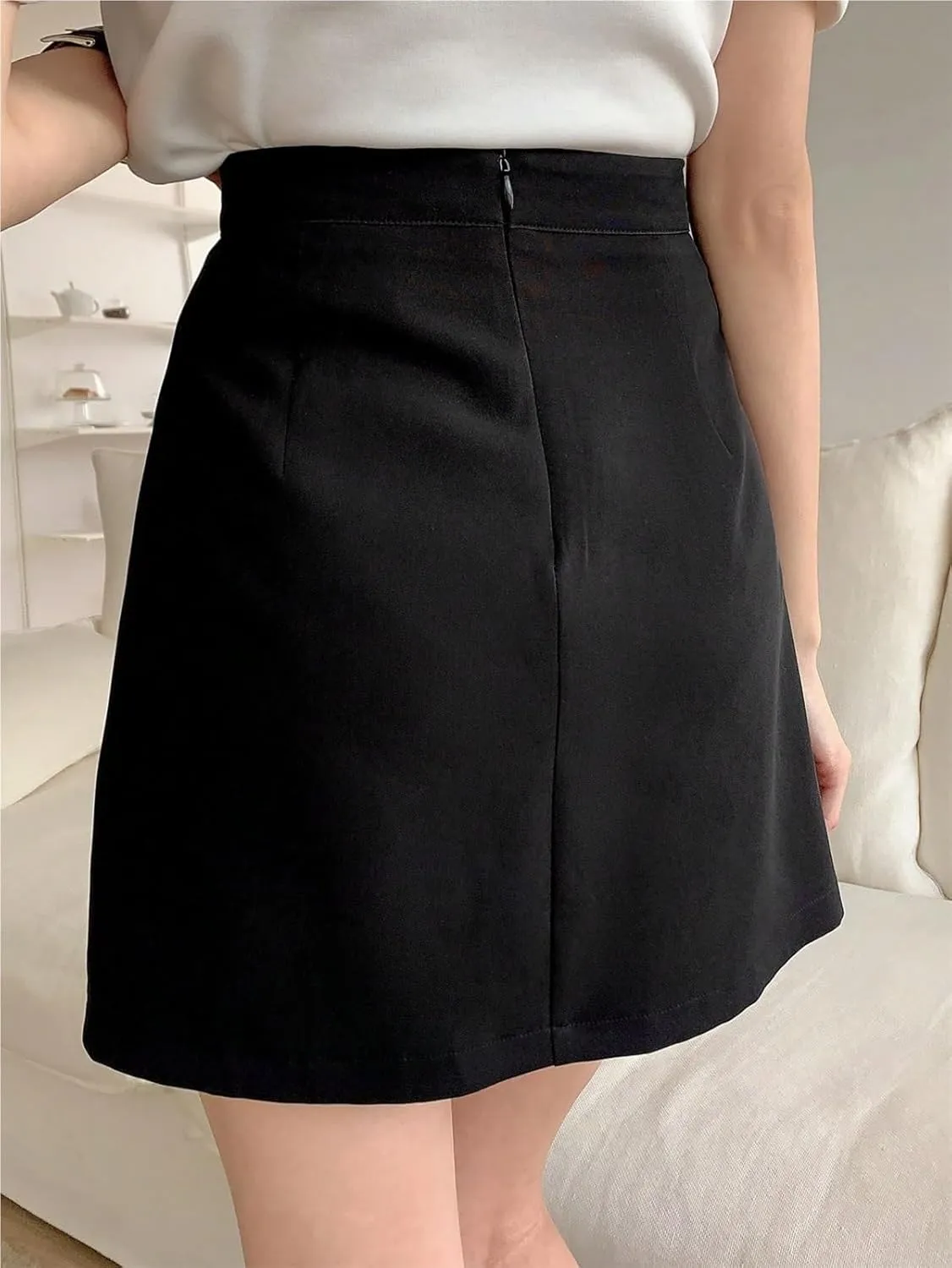 Womens Shorts Woven Fabric Casual Slit Hem Plain Skort for Daily Wear Lounge Shorts