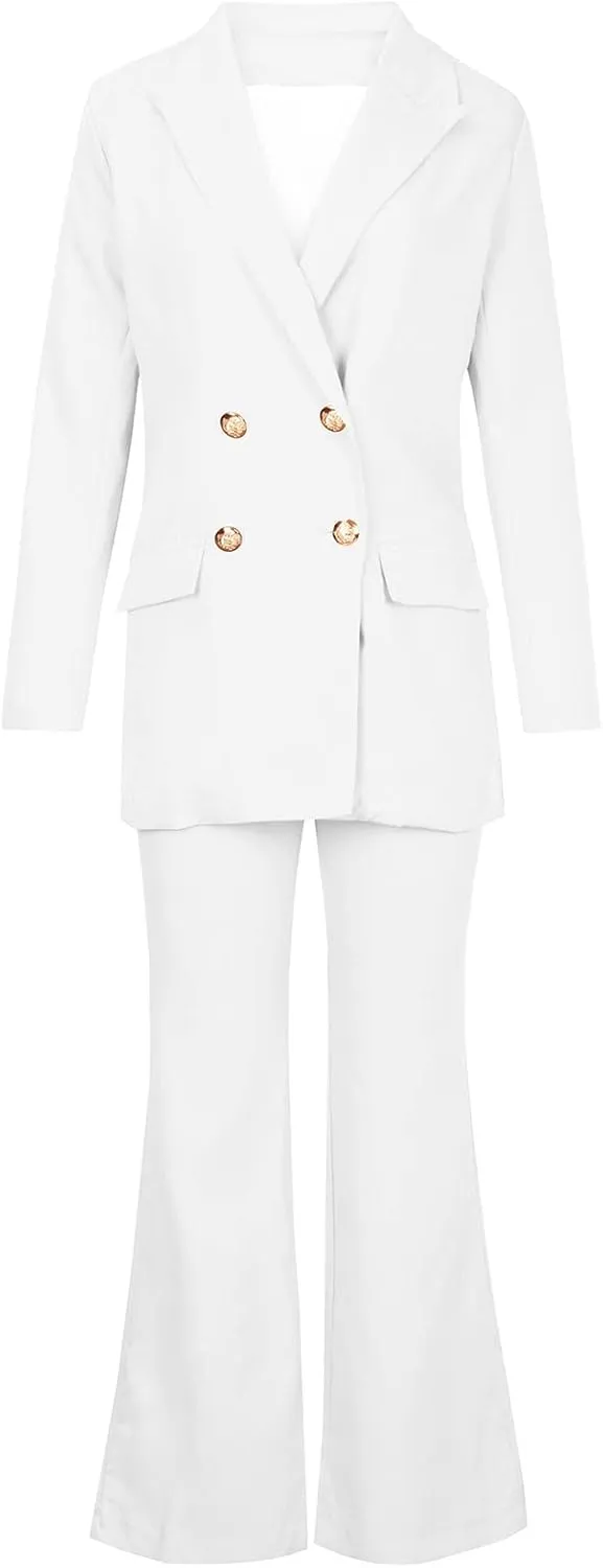 Women's Suit Coat and Pant Set Ladies Fashion Business Casual Loose Solid Long Blazer Coat & 3/4 Leg Pants 2PC Suit