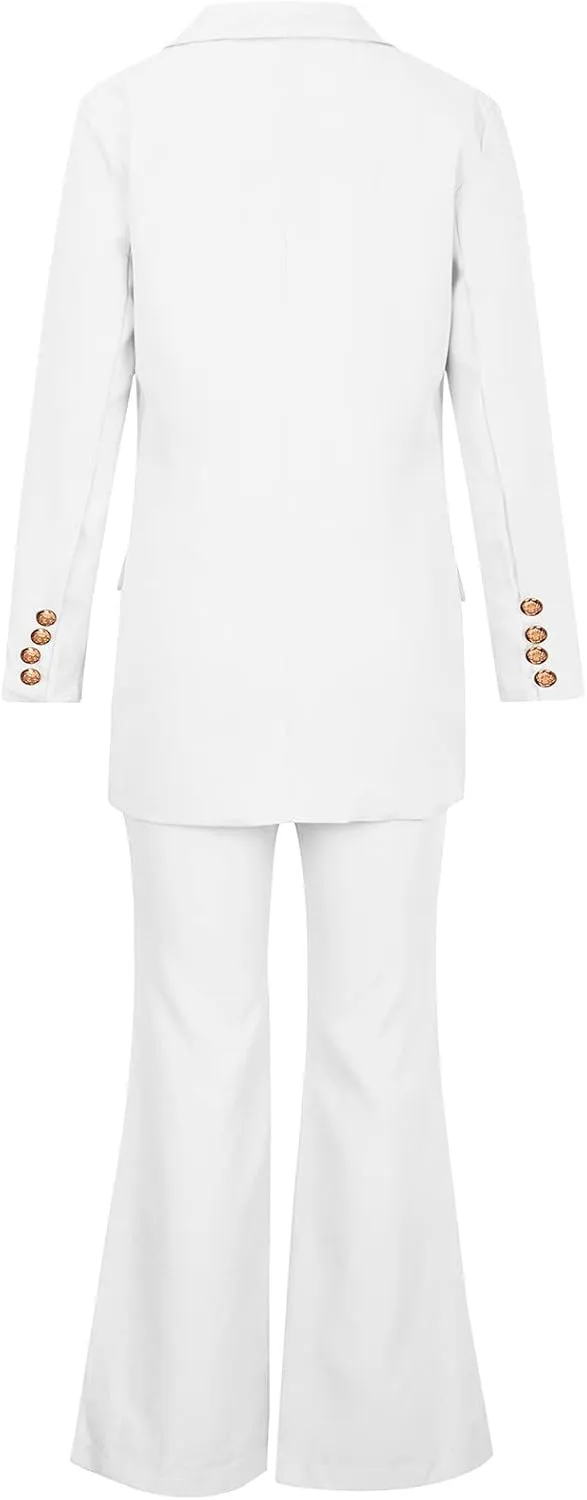Women's Suit Coat and Pant Set Ladies Fashion Business Casual Loose Solid Long Blazer Coat & 3/4 Leg Pants 2PC Suit