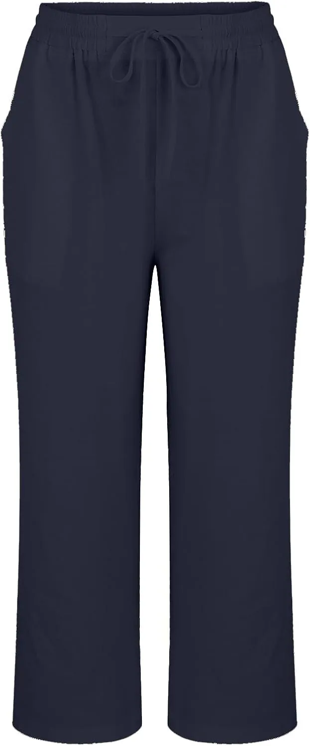 Womens Summer Cotton Linen Pants 2025 Trendy Side Slit Ankle Wide Leg Beach Trousers Elastic Waist Drawstring Slacks