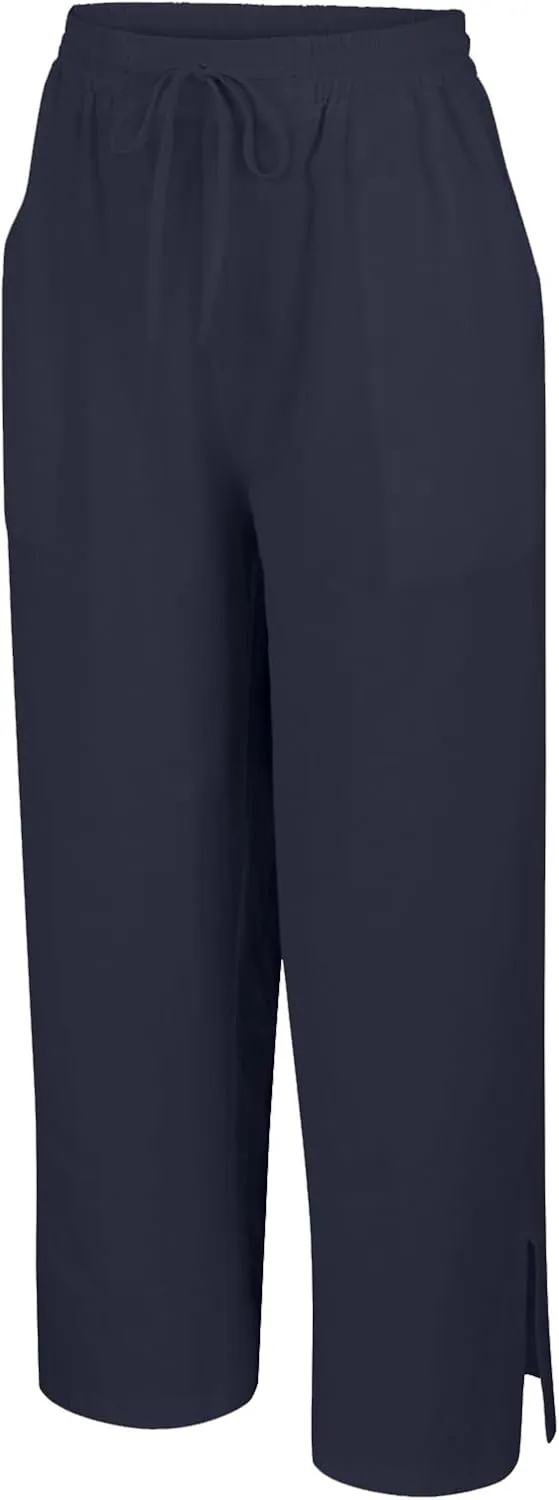 Womens Summer Cotton Linen Pants 2025 Trendy Side Slit Ankle Wide Leg Beach Trousers Elastic Waist Drawstring Slacks