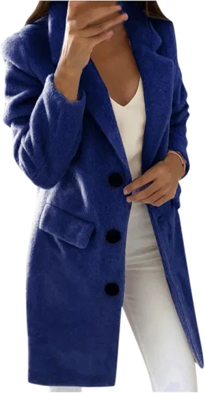 Womens Trench Coat Elegant Notched Collar Single Breasted Peacoat Trendy Casual Long Sleeve Woolen Blend Overcoats