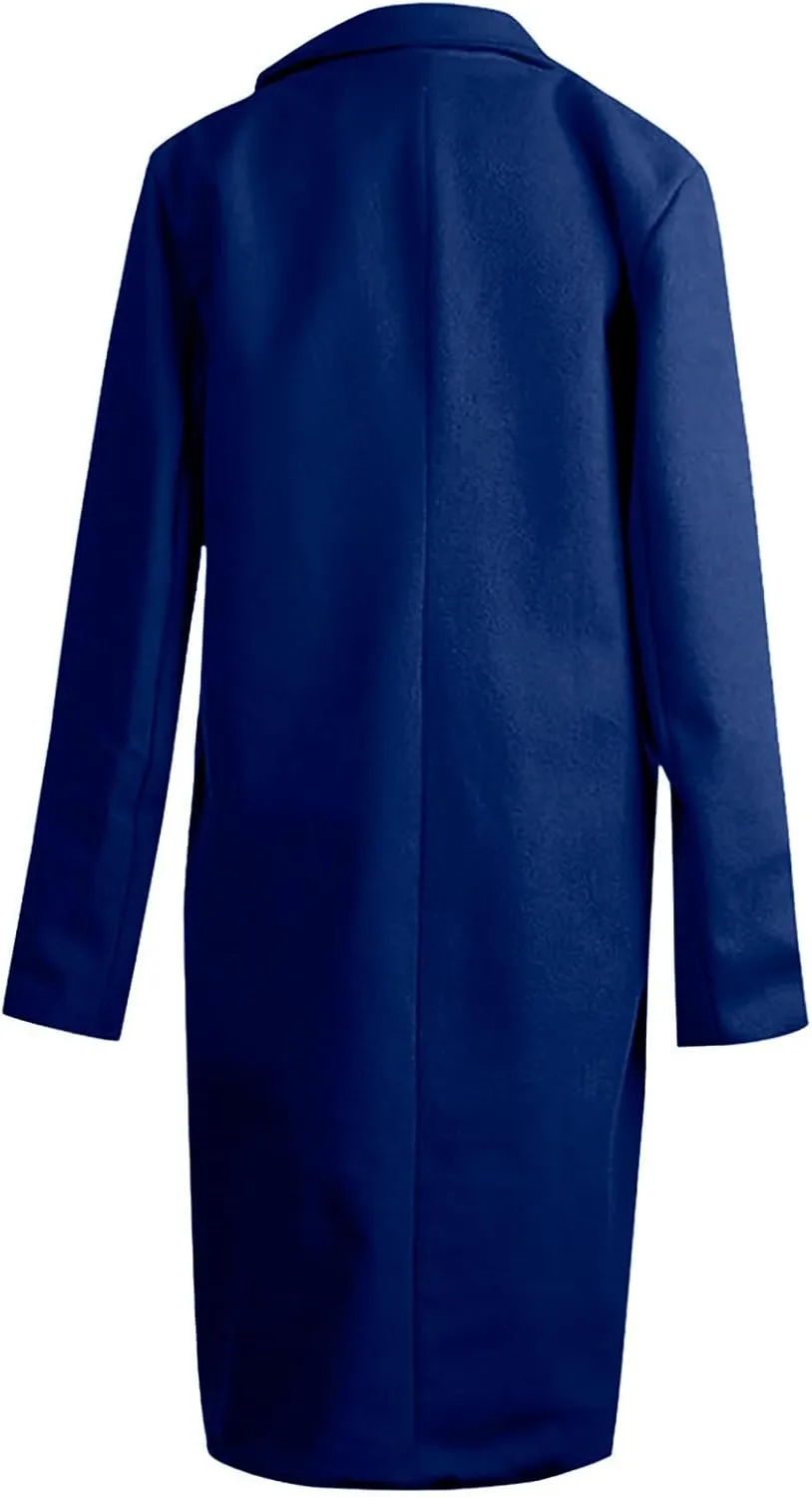 Womens Trench Coat Elegant Notched Collar Single Breasted Peacoat Trendy Casual Long Sleeve Woolen Blend Overcoats