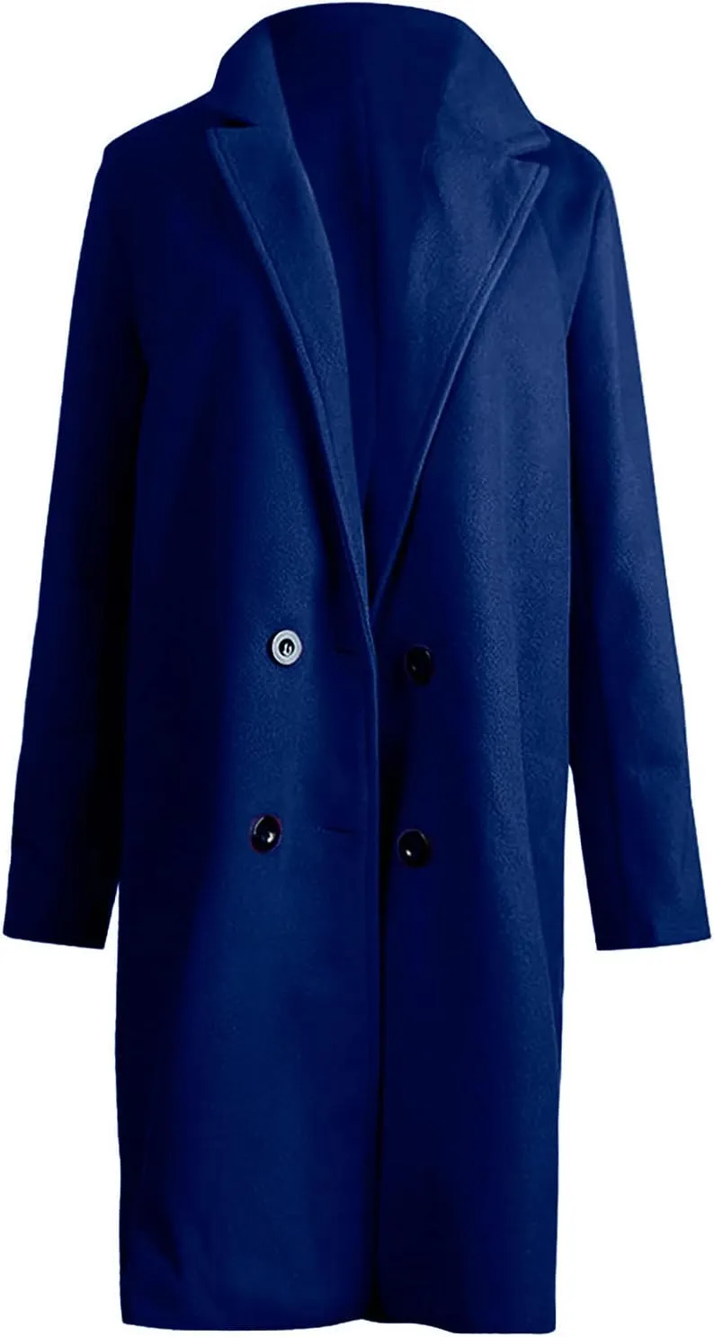 Womens Trench Coat Elegant Notched Collar Single Breasted Peacoat Trendy Casual Long Sleeve Woolen Blend Overcoats