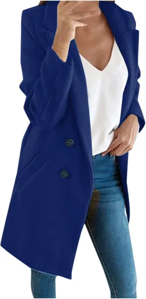 Womens Trench Coat Elegant Notched Collar Single Breasted Peacoat Trendy Casual Long Sleeve Woolen Blend Overcoats