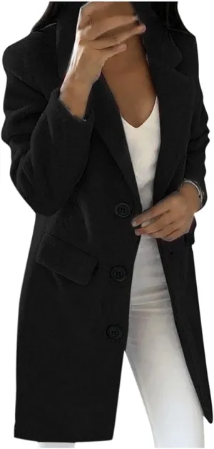 Womens Trench Coat Elegant Notched Collar Single Breasted Peacoat Trendy Casual Long Sleeve Woolen Blend Overcoats