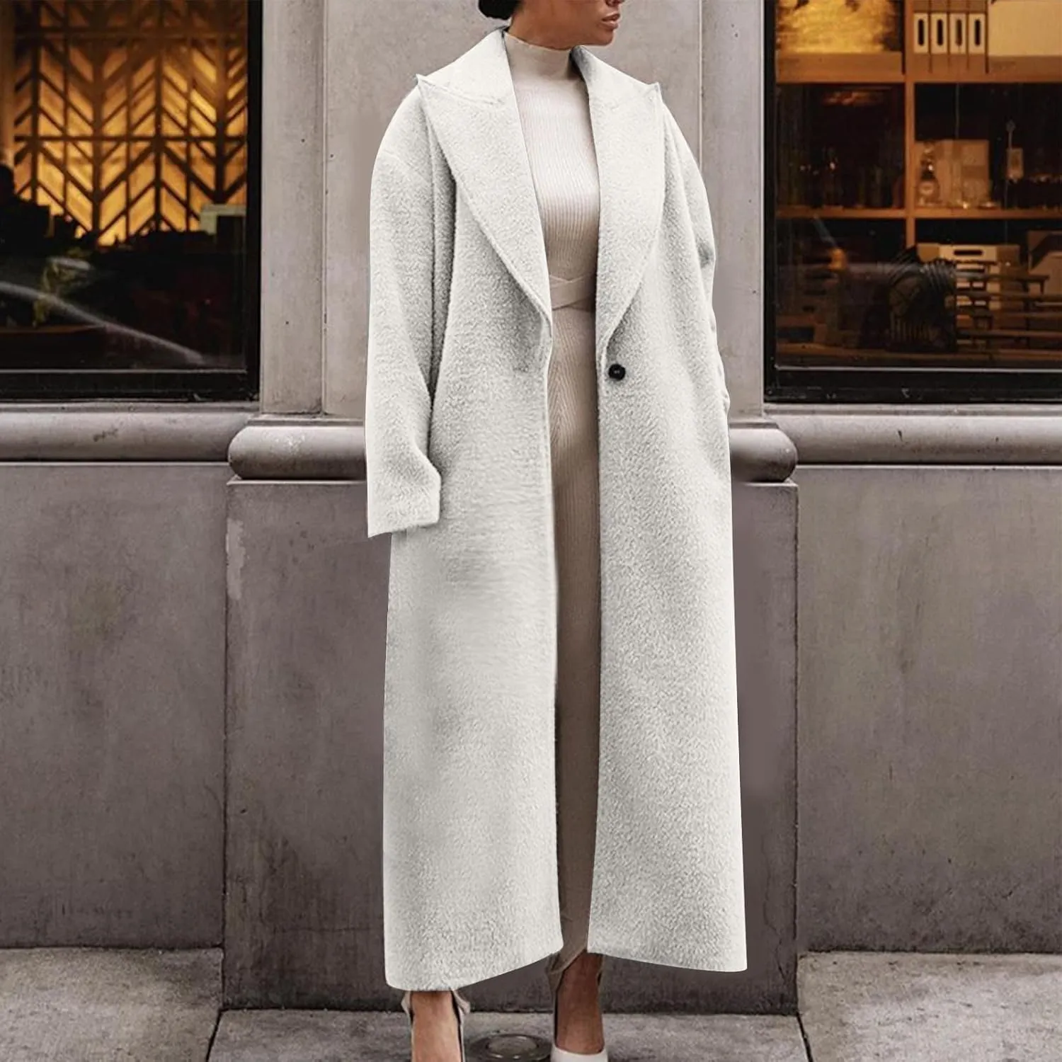Womens Trench Coat Notched Lapel Double Breasted Wool Coat Winter Fashion Warm Pea Coats Elegant Casual Overcoat